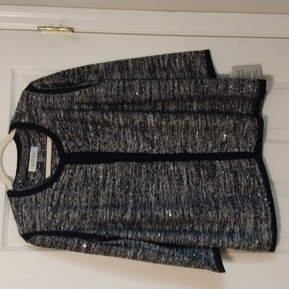 KASPER Black/Silver Metallic Cardigan and Shell Set 2 pc Size Medium
